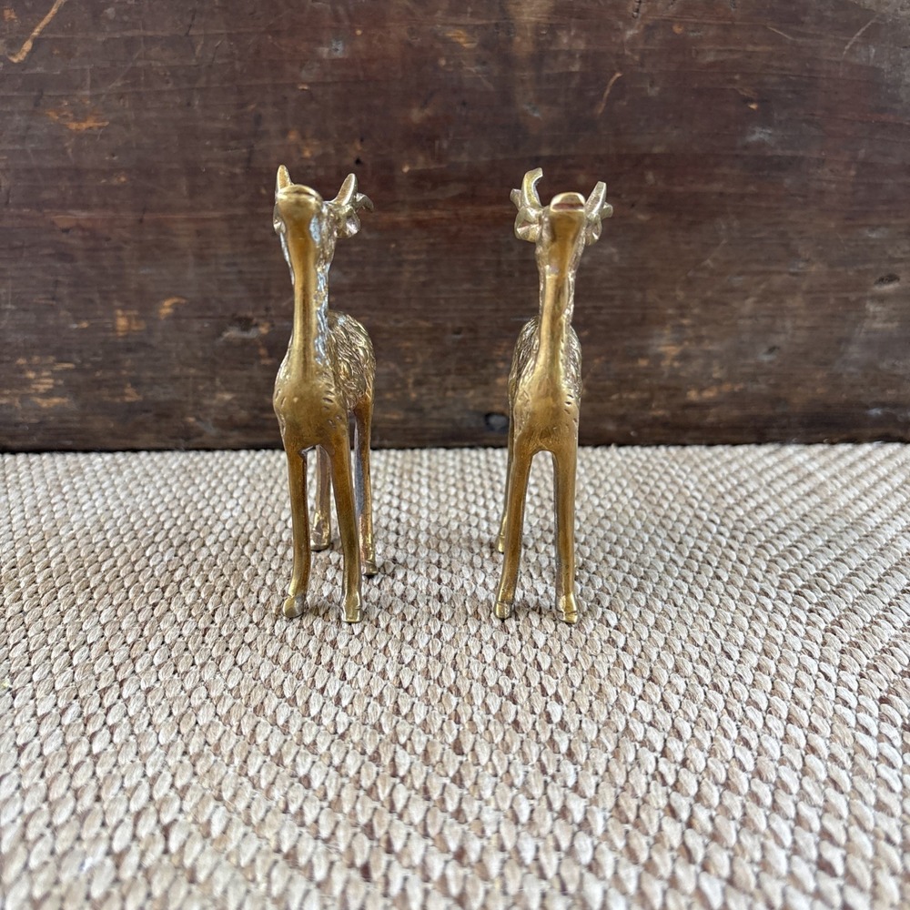Brass Deer Figures Doe And Buck Figurines Buck Vintage Brass Set - Picture 2 of 7